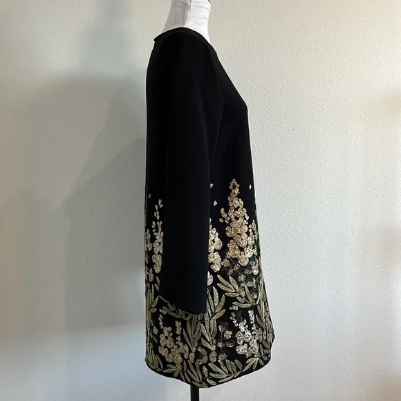 ZARA | BLACK LONG SLEEVE MINI DRESS WITH GOLD EMBELLISHED EMBROIDERY - Picture 4 of 10